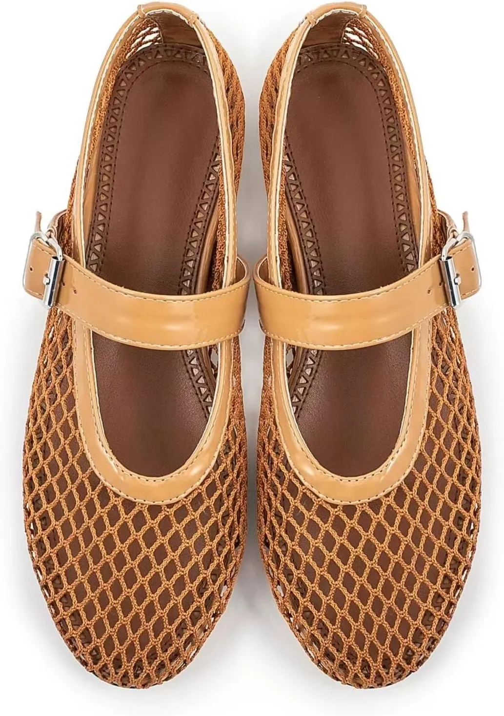 IMPREMEY Mesh Ballet Flats for Women Buckle Strap Round Toe Wide Width Mesh Flats Casual Ballerina Shoes