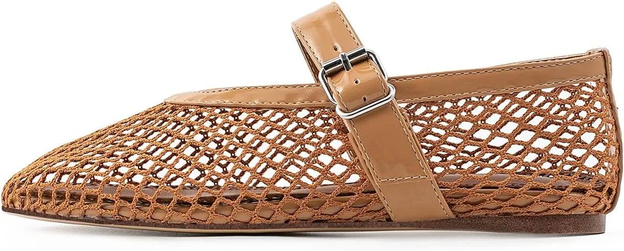 IMPREMEY Mesh Ballet Flats for Women Buckle Strap Round Toe Wide Width Mesh Flats Casual Ballerina Shoes