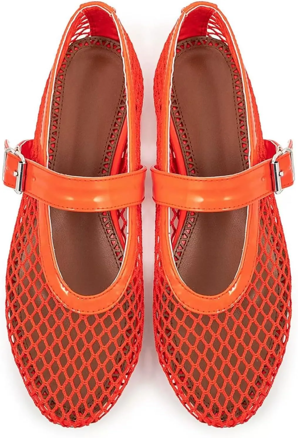 IMPREMEY Mesh Ballet Flats for Women Buckle Strap Round Toe Wide Width Mesh Flats Casual Ballerina Shoes