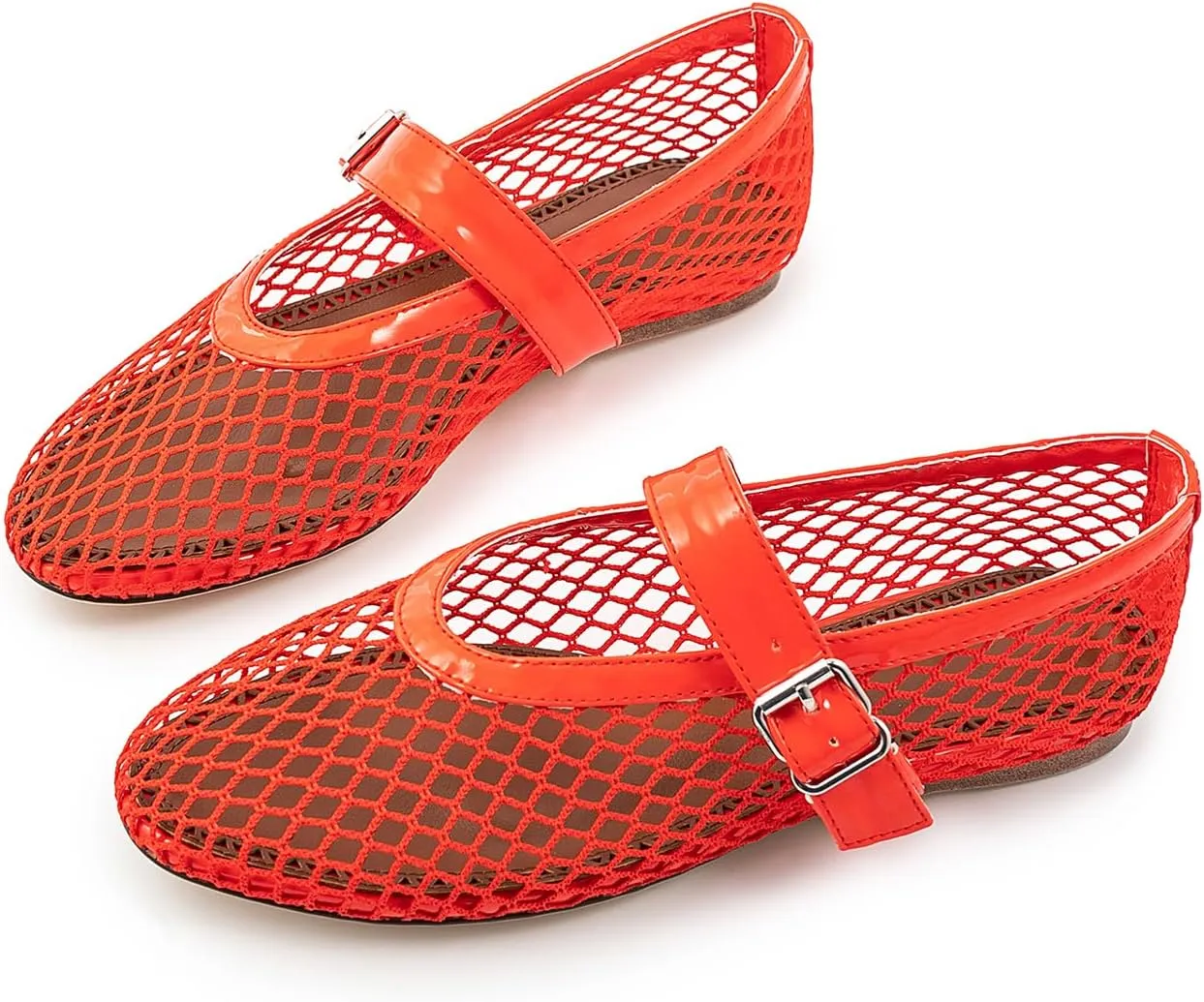 IMPREMEY Mesh Ballet Flats for Women Buckle Strap Round Toe Wide Width Mesh Flats Casual Ballerina Shoes