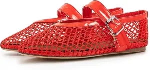 IMPREMEY Mesh Ballet Flats for Women Buckle Strap Round Toe Wide Width Mesh Flats Casual Ballerina Shoes
