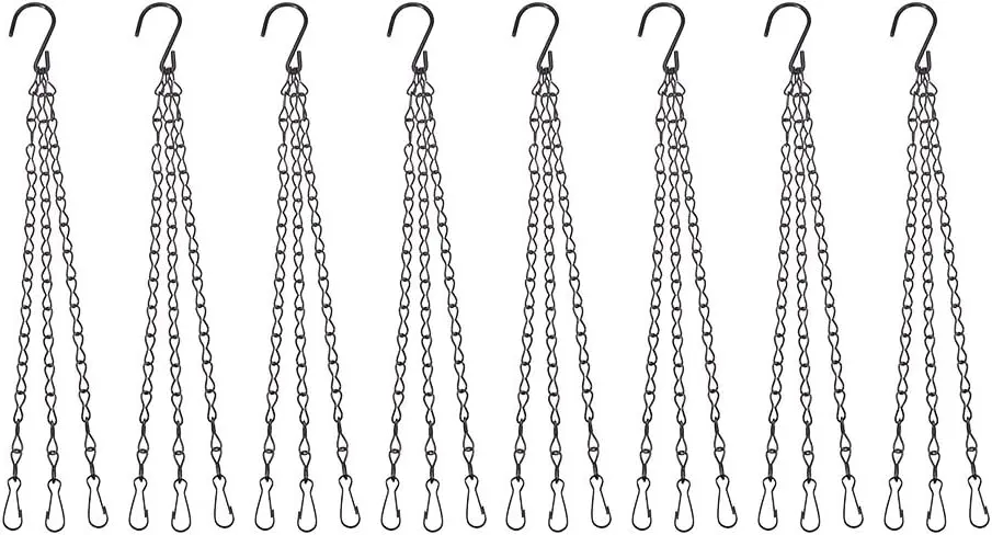 INCREWAY 8-Pack 10-Inch Hanging Chains with Hooks, Total 13.6-Inch 3 Point Replacement Chain Garden Plant Flower Pot Basket Hanging - Black