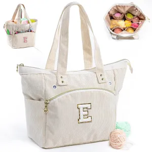 Initial Personalized Crochet Tote - Corduroy Yarn Storage Holder - Organizer for Hooks, Accessories - Project Knitting Bag - Crochet Lover Gift