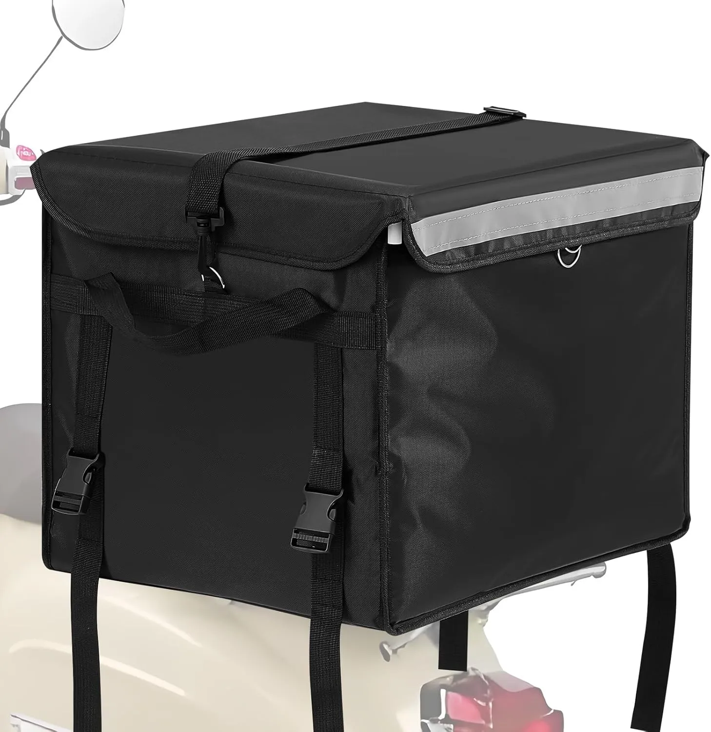 Insulated Food Delivery Bag for Bike 19.7 x 15 x 15, Pizza Delivery Box 62l with Rear Rack Commercial Waterproof Foldable, Fit 14'' Pizza Box