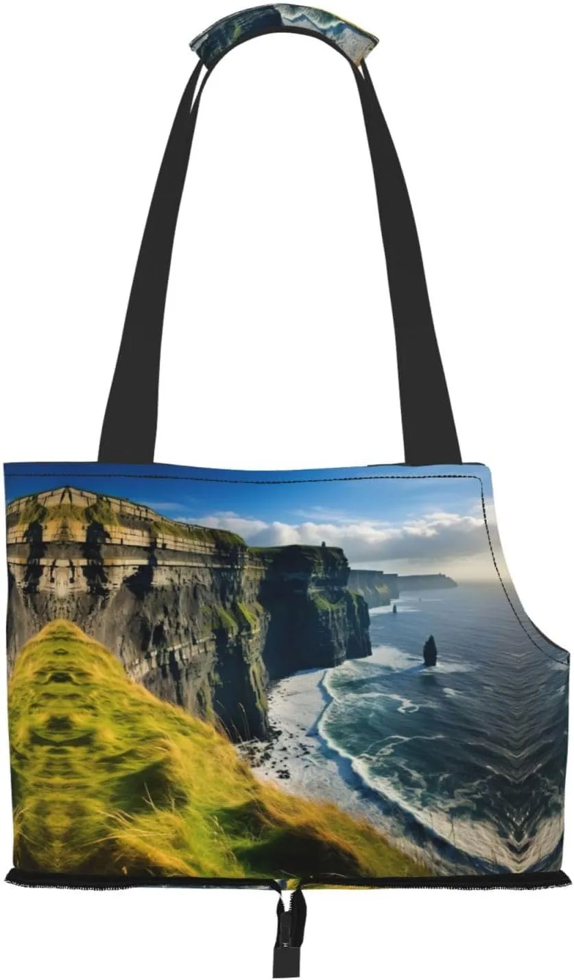 Ireland Outdoors County Clare The Cliffs Print Pet Portable Shoulder Bag, Foldable Pet Bag 13.4 X 6.1 X 10.2 Inches for Subway/Shopping/Hiking