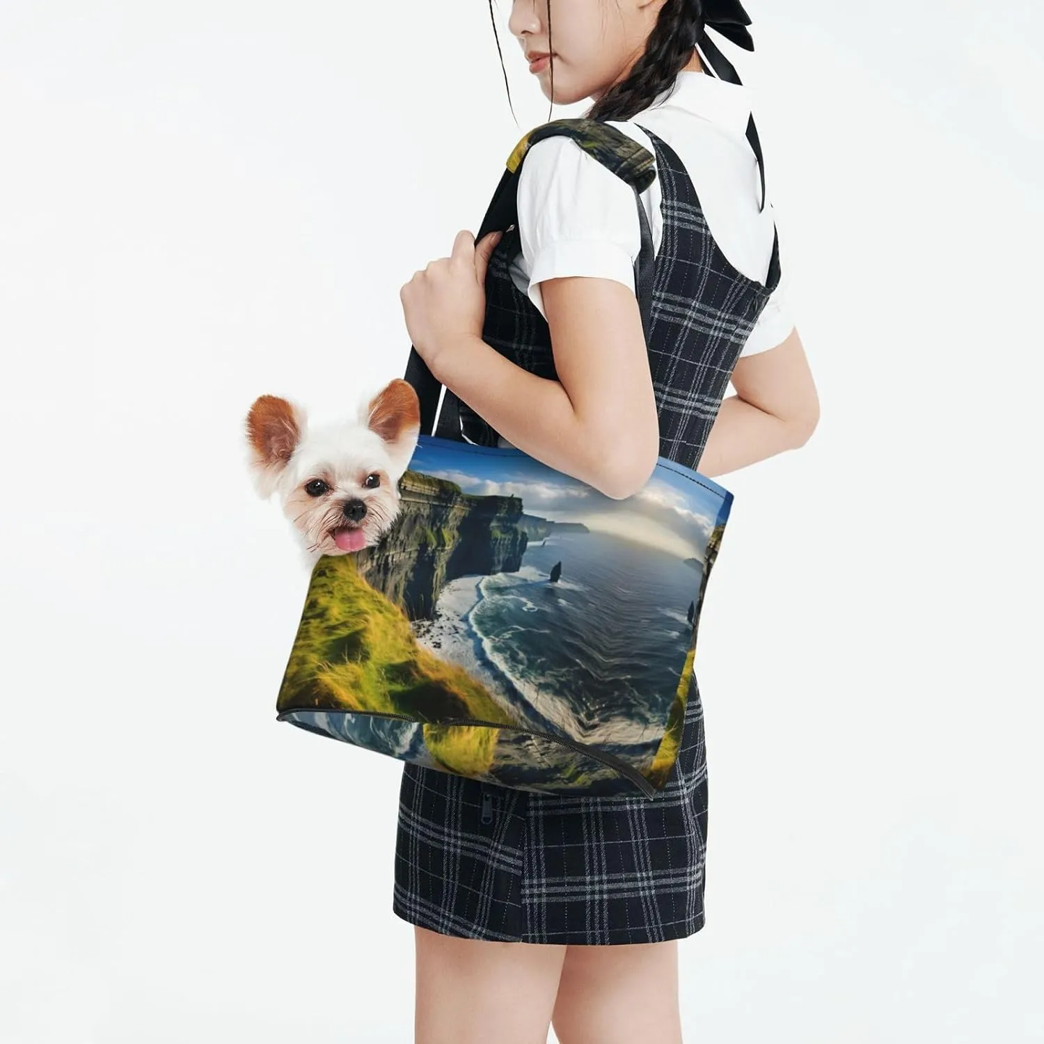 Ireland Outdoors County Clare The Cliffs Print Pet Portable Shoulder Bag, Foldable Pet Bag 13.4 X 6.1 X 10.2 Inches for Subway/Shopping/Hiking
