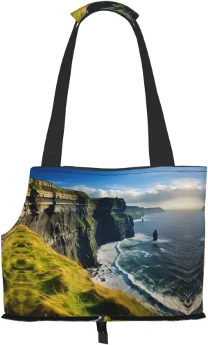 Ireland Outdoors County Clare The Cliffs Print Pet Portable Shoulder Bag, Foldable Pet Bag 13.4 X 6.1 X 10.2 Inches for Subway/Shopping/Hiking