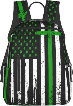 Irish American Flag Ireland Flag St Patrick's Day Casual Backpacks Laptop Backpack Outdoor Travel Rucksack Sport Carry-On Daypack Lightweight Bag with Multi-Pockets
