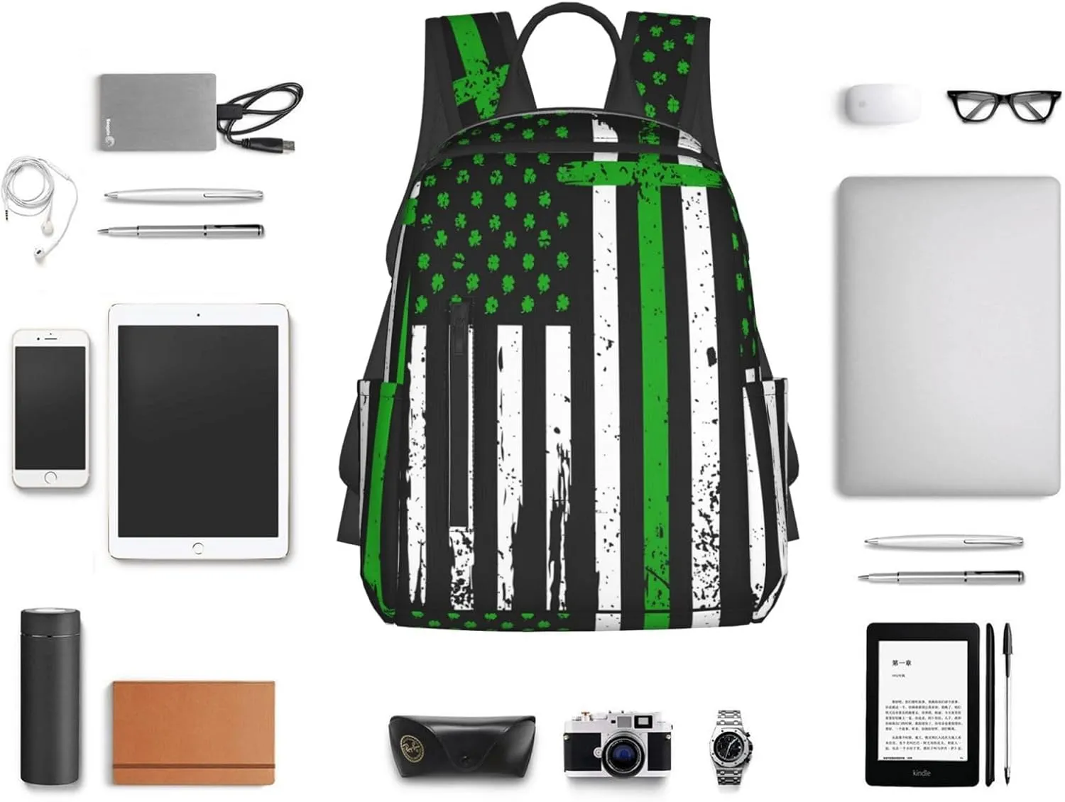 Irish American Flag Ireland Flag St Patrick's Day Casual Backpacks Laptop Backpack Outdoor Travel Rucksack Sport Carry-On Daypack Lightweight Bag with Multi-Pockets