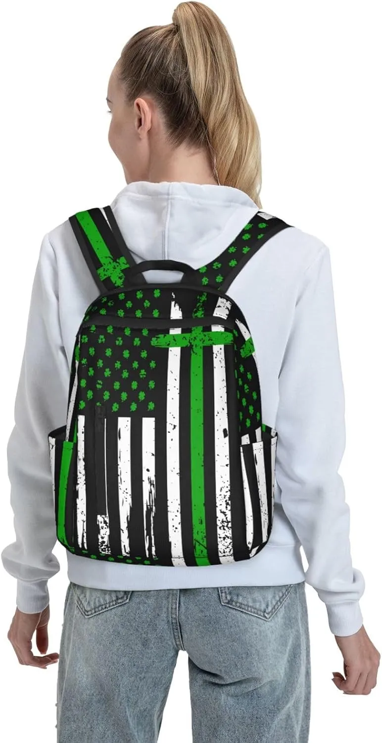 Irish American Flag Ireland Flag St Patrick's Day Casual Backpacks Laptop Backpack Outdoor Travel Rucksack Sport Carry-On Daypack Lightweight Bag with Multi-Pockets
