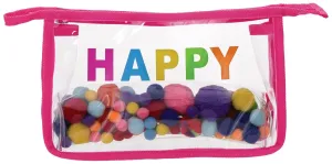 iscream Happy Day Pom Poms 12.25" x 8.25" Clear Zippered Travel Bag