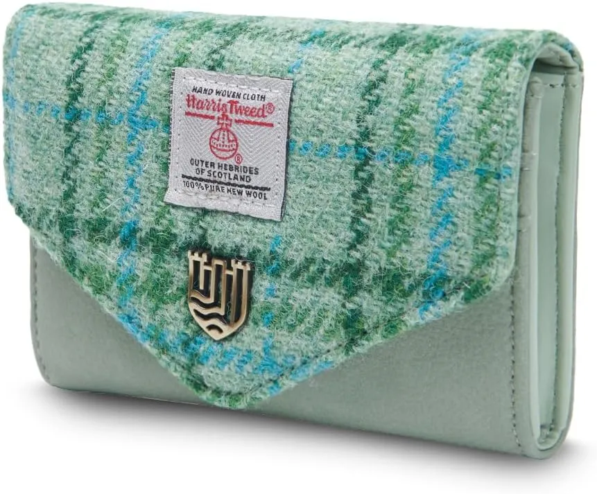 Islander HarrisTweed Lady’s Small Clasp Purse, Mint Tartan, L:13cm H:9cm W:4cm, Scottish