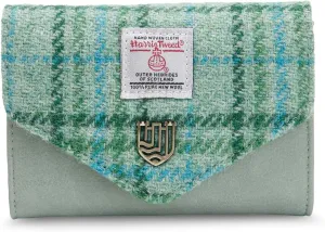 Islander HarrisTweed Lady’s Small Clasp Purse, Mint Tartan, L:13cm H:9cm W:4cm, Scottish