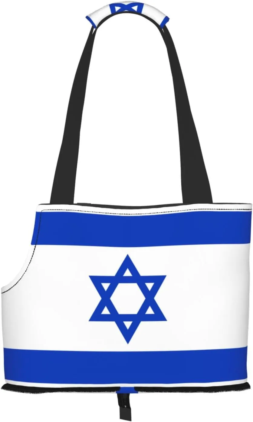 Israeli Flag Printed Pet Shoulder Bag, Specially Designed for Small Dogs and Cats, Multifunctional Shoulder and Handbag