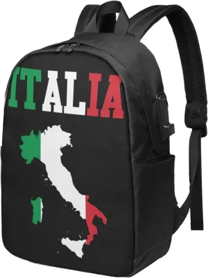 Italia Flag Italy Italian Italiano Laptop Backpacks Travel Backpack Casual Business Daypack Sport Rucksack Computer Bag Fits up to 17 Inch Notebook with USB Port