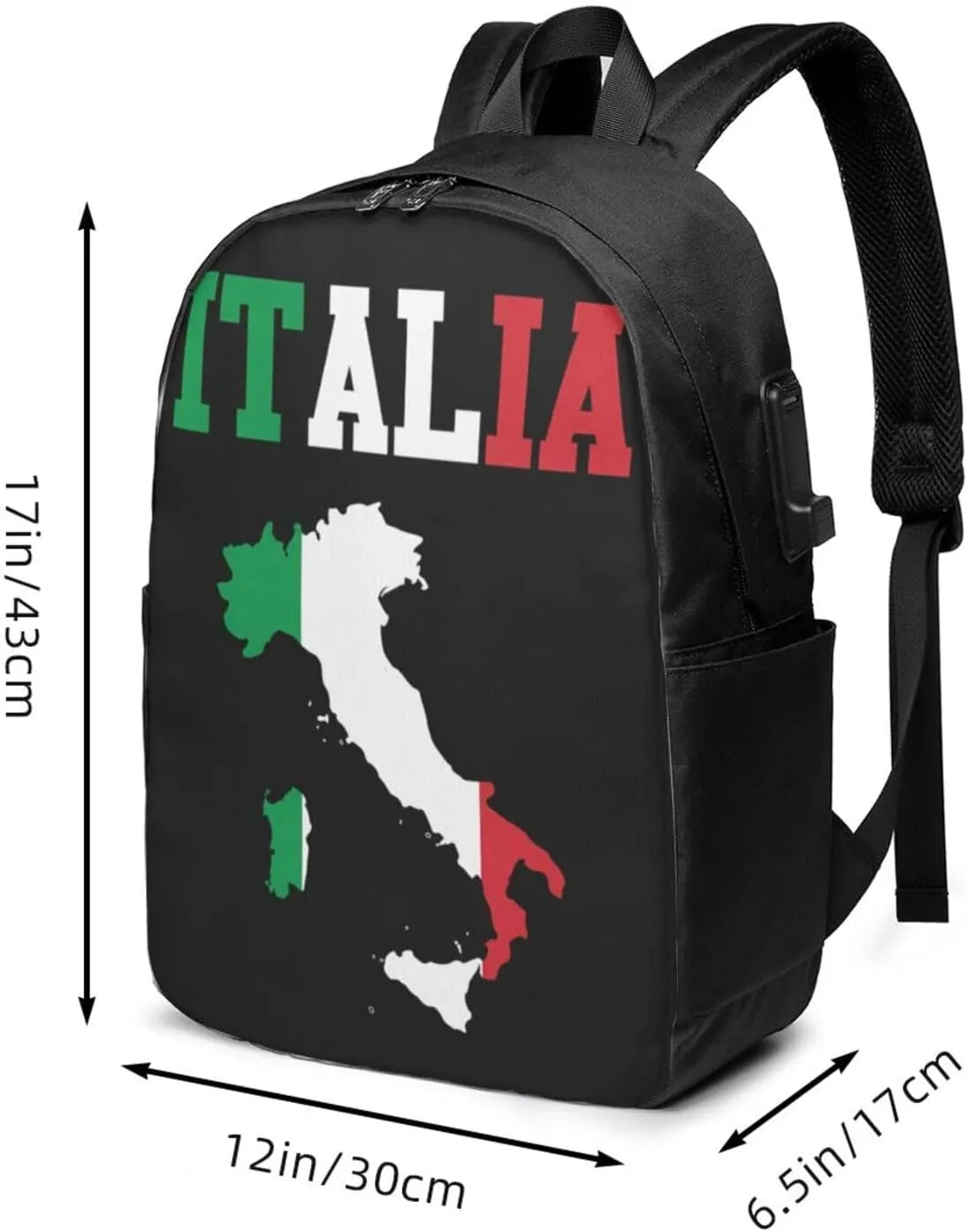 Italia Flag Italy Italian Italiano Laptop Backpacks Travel Backpack Casual Business Daypack Sport Rucksack Computer Bag Fits up to 17 Inch Notebook with USB Port