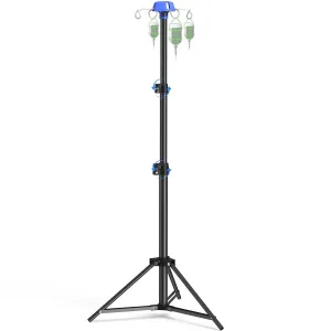 IV Pole Portable IV Pole with Drip Bag Stand, Foldable IV Pole Stand 27 to 83" Adjustable Height Pole with 4 Hook, for Clinic Home Care Travel