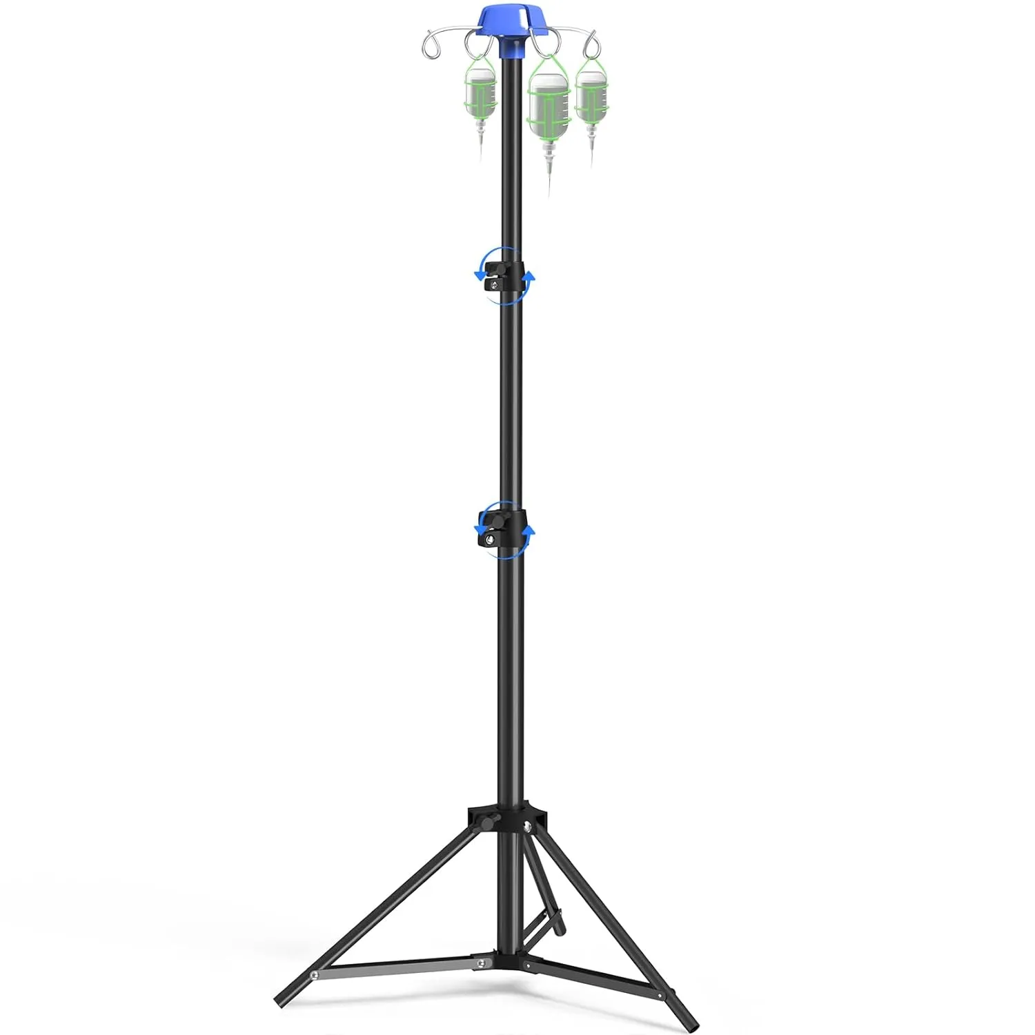 IV Pole Portable IV Pole with Drip Bag Stand, Foldable IV Pole Stand 27 to 83" Adjustable Height Pole with 4 Hook, for Clinic Home Care Travel