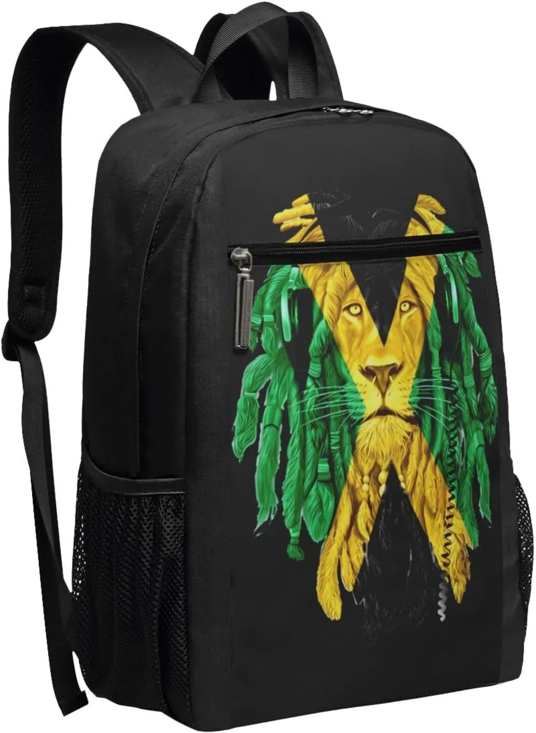 Jamaican Flag Lion Head Casual Backpacks Sports Backpack Large Capacity Travel Rucksack Laptop Daypack with Multi-Pockets Adjustable Strap Work Bag for Hiking