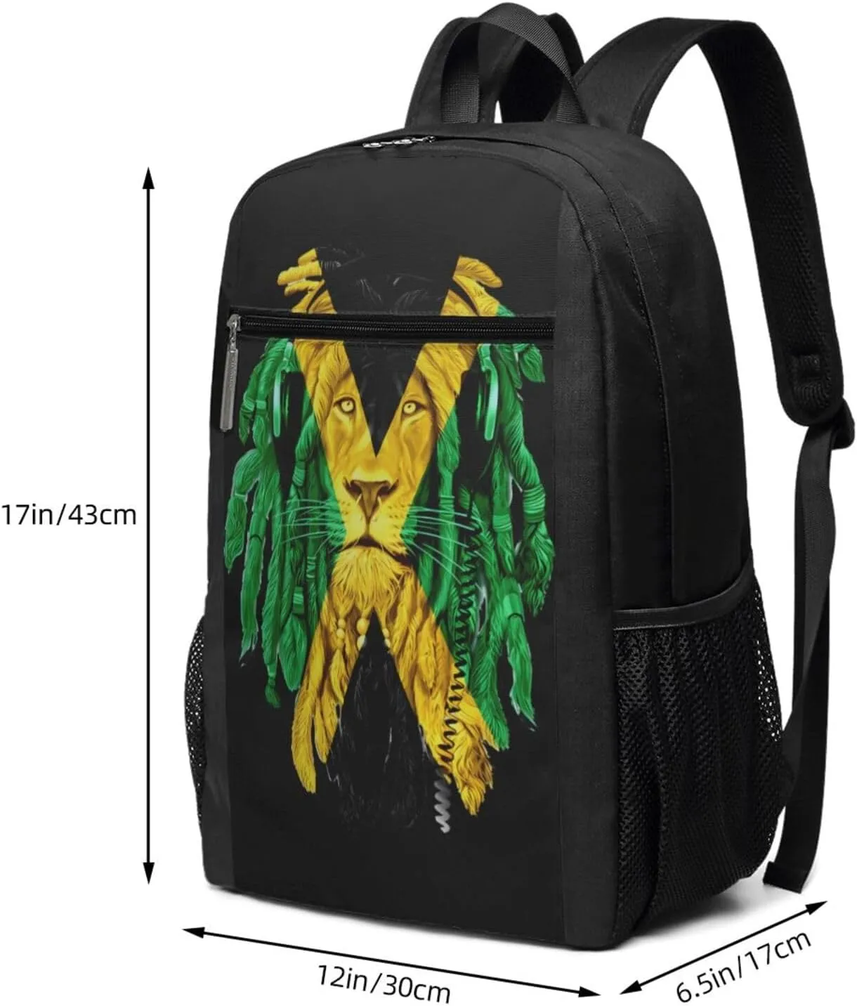 Jamaican Flag Lion Head Casual Backpacks Sports Backpack Large Capacity Travel Rucksack Laptop Daypack with Multi-Pockets Adjustable Strap Work Bag for Hiking