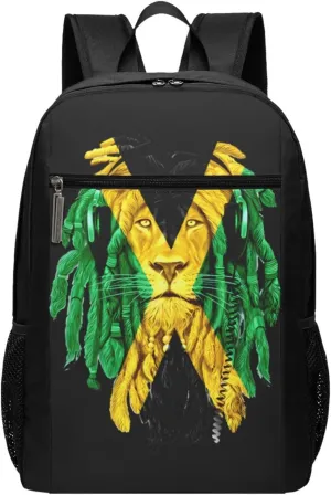 Jamaican Flag Lion Head Casual Backpacks Sports Backpack Large Capacity Travel Rucksack Laptop Daypack with Multi-Pockets Adjustable Strap Work Bag for Hiking
