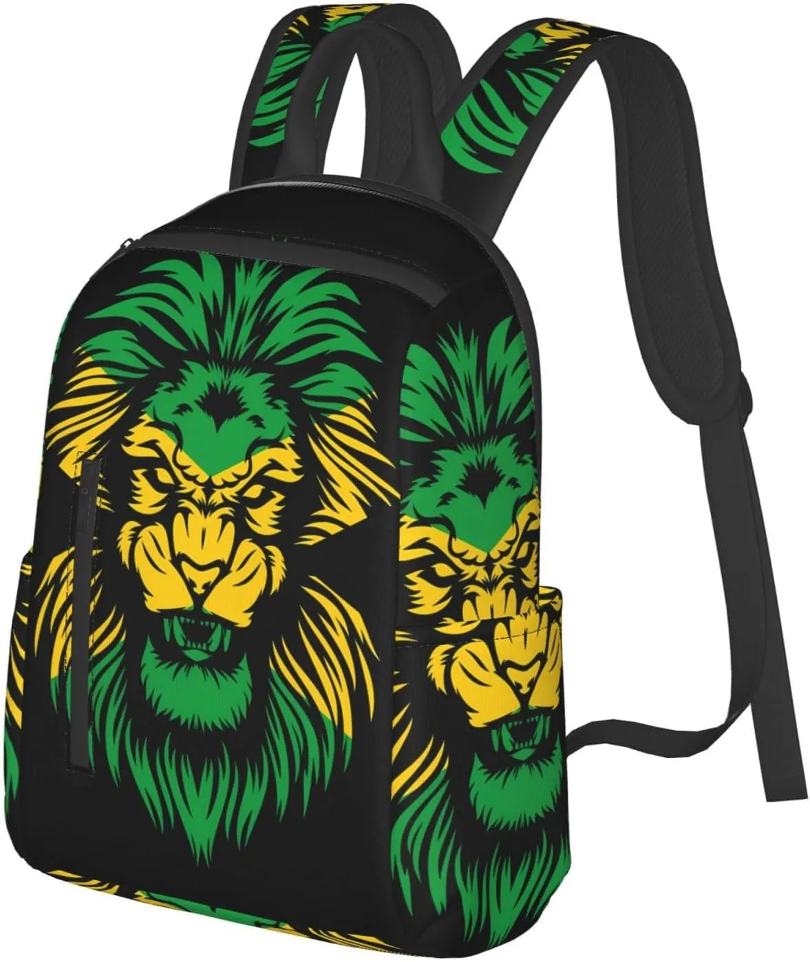 Jamaican Flag Rasta Lion Head Travel Backpacks Casual Laptop Backpack Sport Rucksack Large Capacity Daypack Multi-Pockets Adjustable Strap Bag for Working Hiking