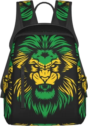 Jamaican Flag Rasta Lion Head Travel Backpacks Casual Laptop Backpack Sport Rucksack Large Capacity Daypack Multi-Pockets Adjustable Strap Bag for Working Hiking
