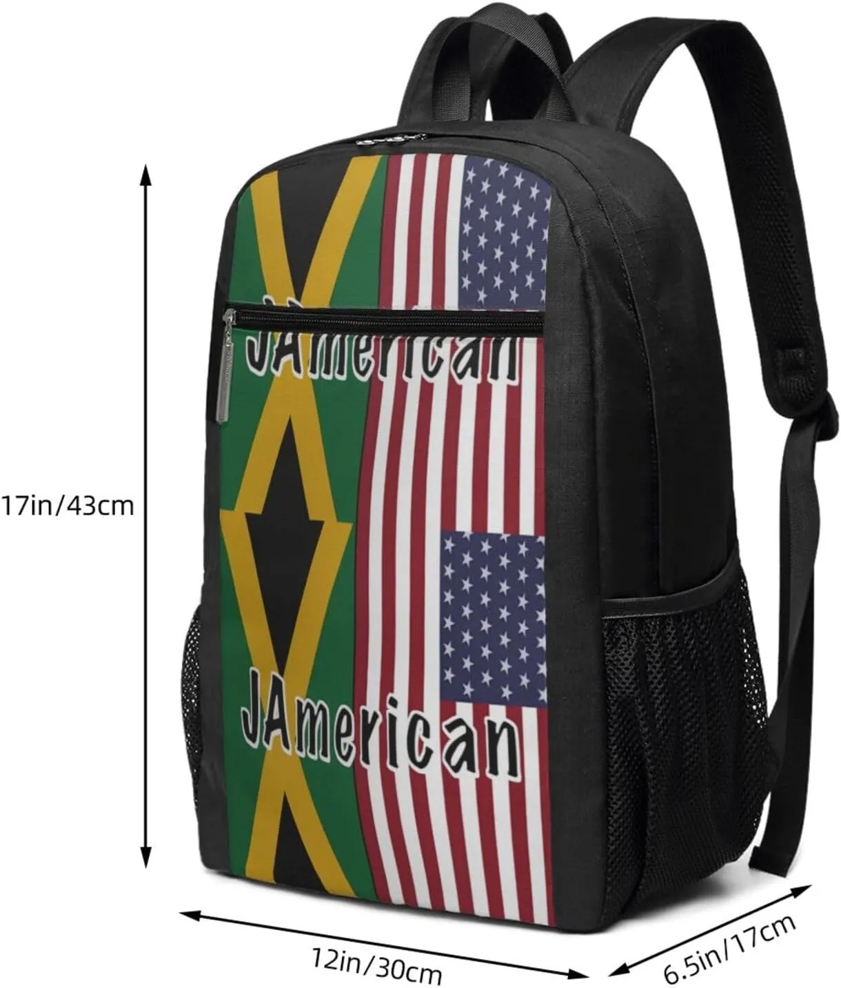 Jamaican Roots And American Flag Casual Backpacks Sports Backpack Large Capacity Travel Rucksack Laptop Daypack with Multi-Pockets Adjustable Strap Work Bag for Hiking