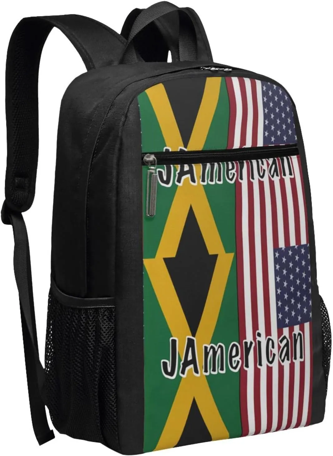 Jamaican Roots And American Flag Casual Backpacks Sports Backpack Large Capacity Travel Rucksack Laptop Daypack with Multi-Pockets Adjustable Strap Work Bag for Hiking