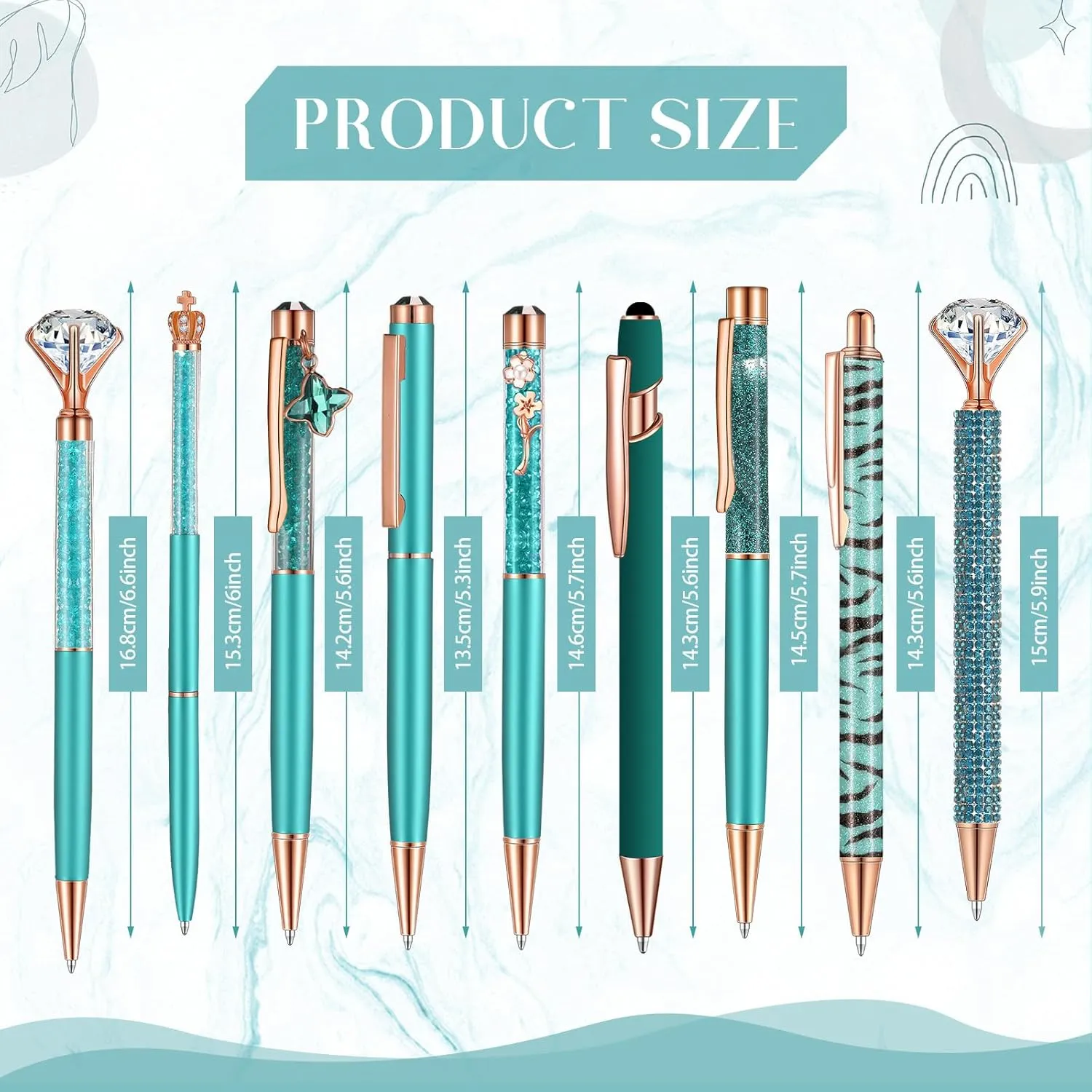 Janmini 9 Pcs Ballpoint Pens Set Metal Crystal Diamond Glitter Pens for Journaling Black Ink Pretty Cute Things Fancy Stationery Gifts for Women Girls Birthday Home Office Desk(Teal)