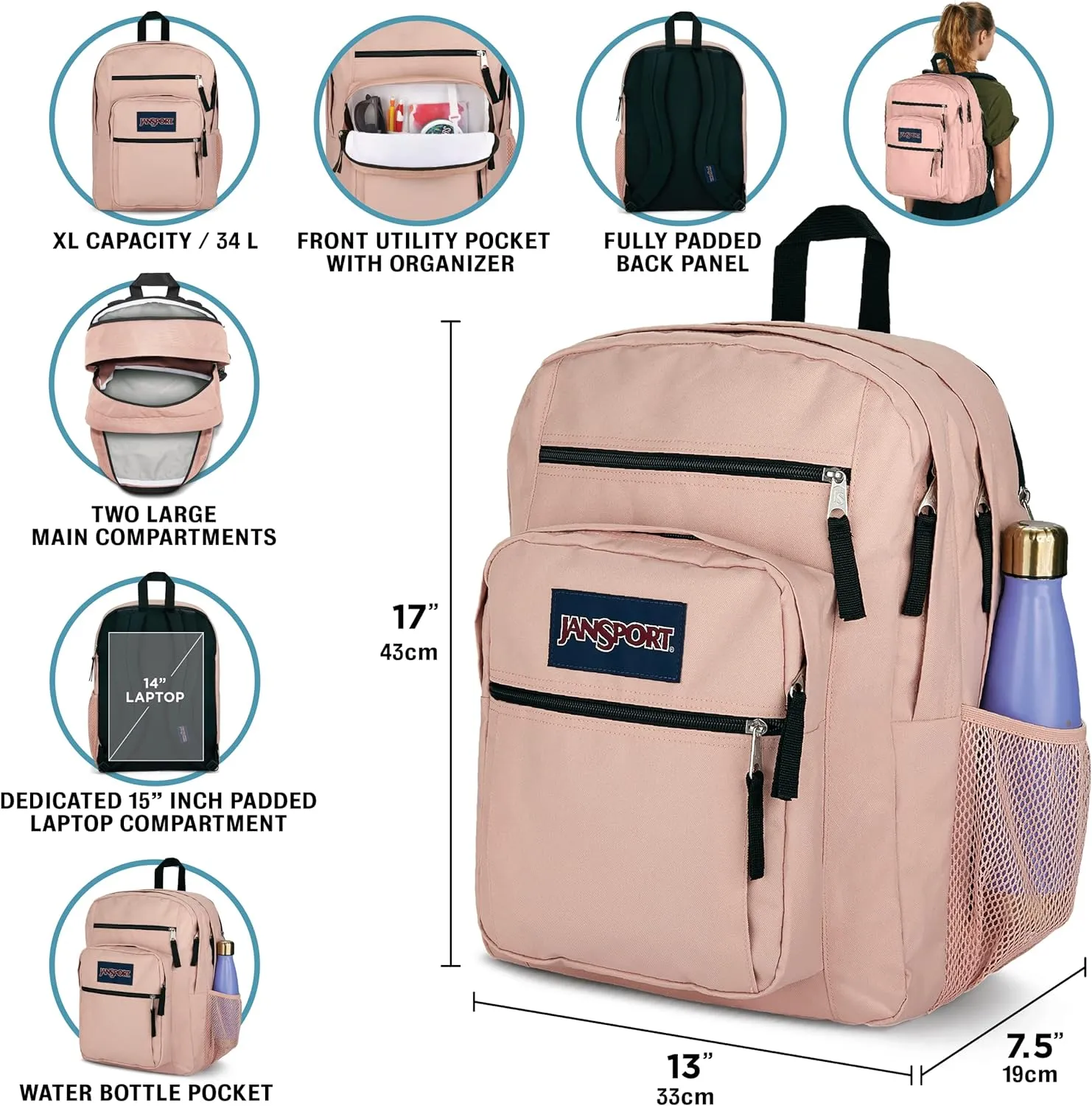 JanSport Laptop Backpack - Computer Bag with 2 Compartments, Ergonomic Shoulder Straps, 15” Laptop Sleeve, Haul Handle - Black