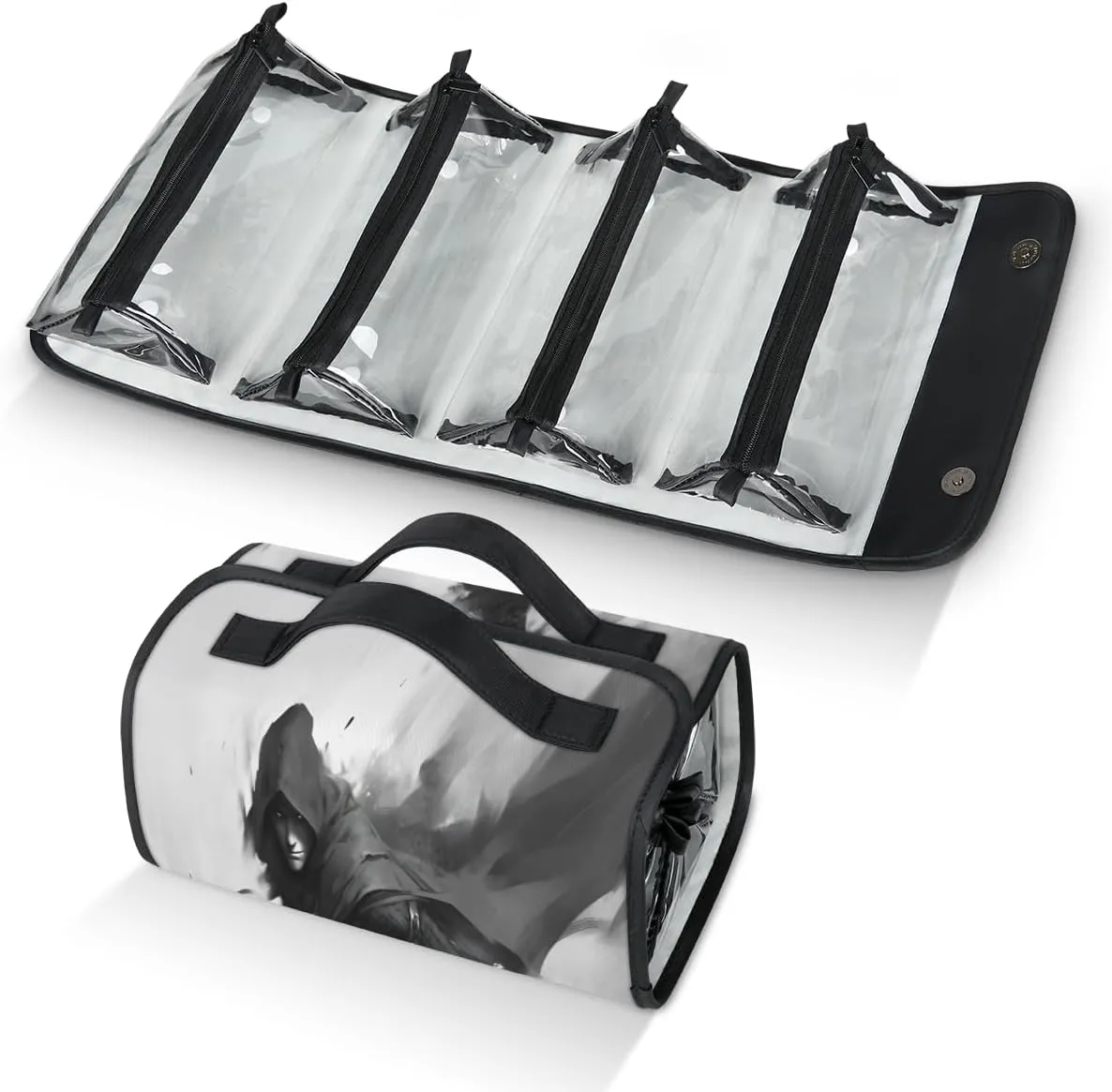 Japan Samurai Travel Toiletry Bag Clear Cosmetic Bag Organizer Waterproof Foldable Makeup Bag with 4 PVC Pouches Travel Organizer Bags for Luggage Business Trip