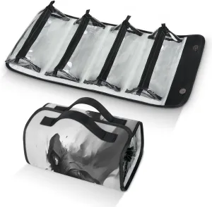 Japan Samurai Travel Toiletry Bag Clear Cosmetic Bag Organizer Waterproof Foldable Makeup Bag with 4 PVC Pouches Travel Organizer Bags for Luggage Business Trip