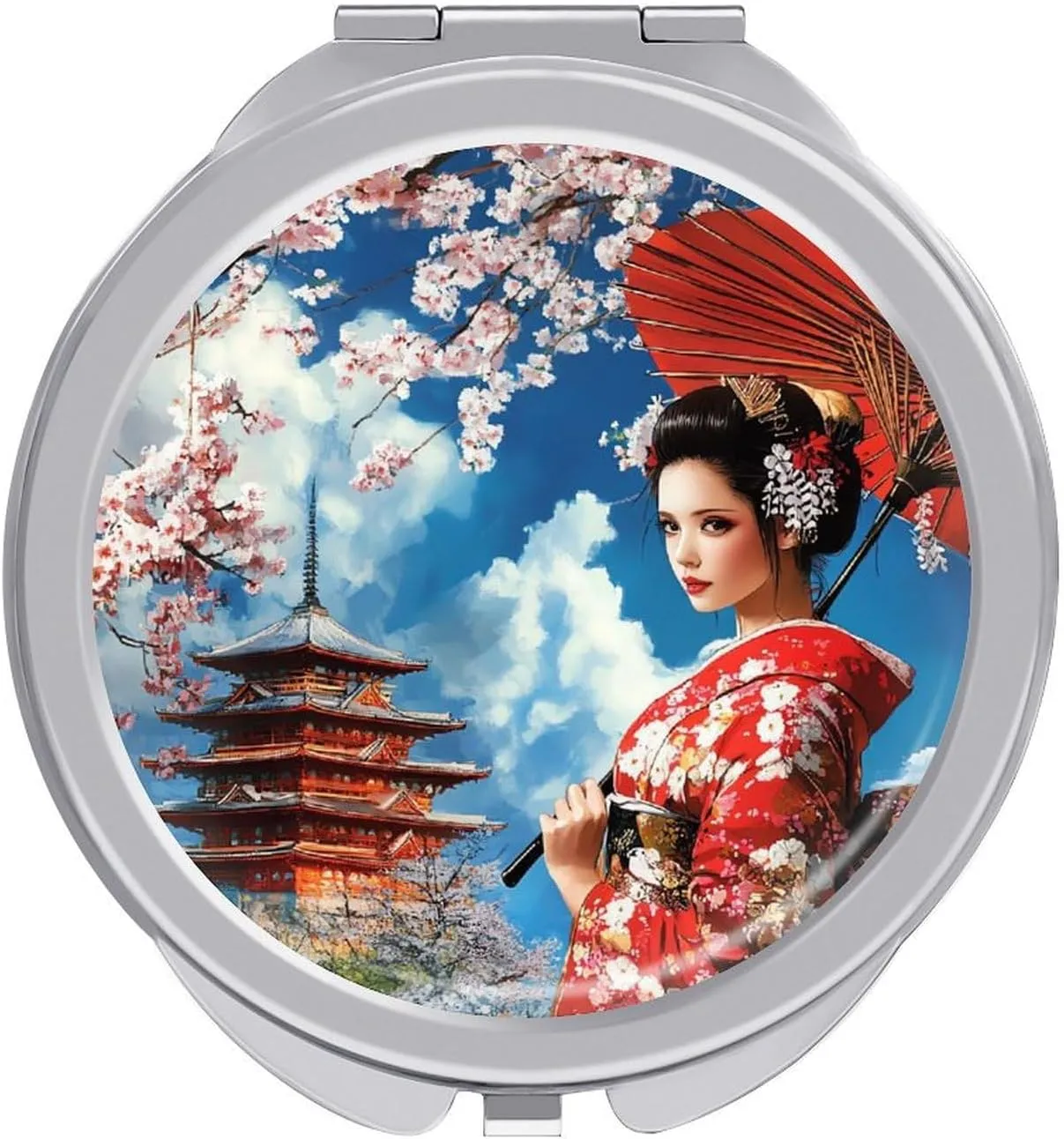 Japanese Kabuki Geisha Compact Makeup Mirror Mini Foldable Cosmetic Mirror Portable Travel Mirror for Purse Pocket