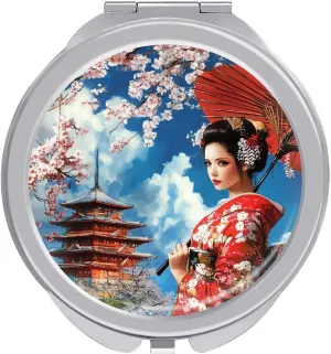 Japanese Kabuki Geisha Compact Makeup Mirror Mini Foldable Cosmetic Mirror Portable Travel Mirror for Purse Pocket