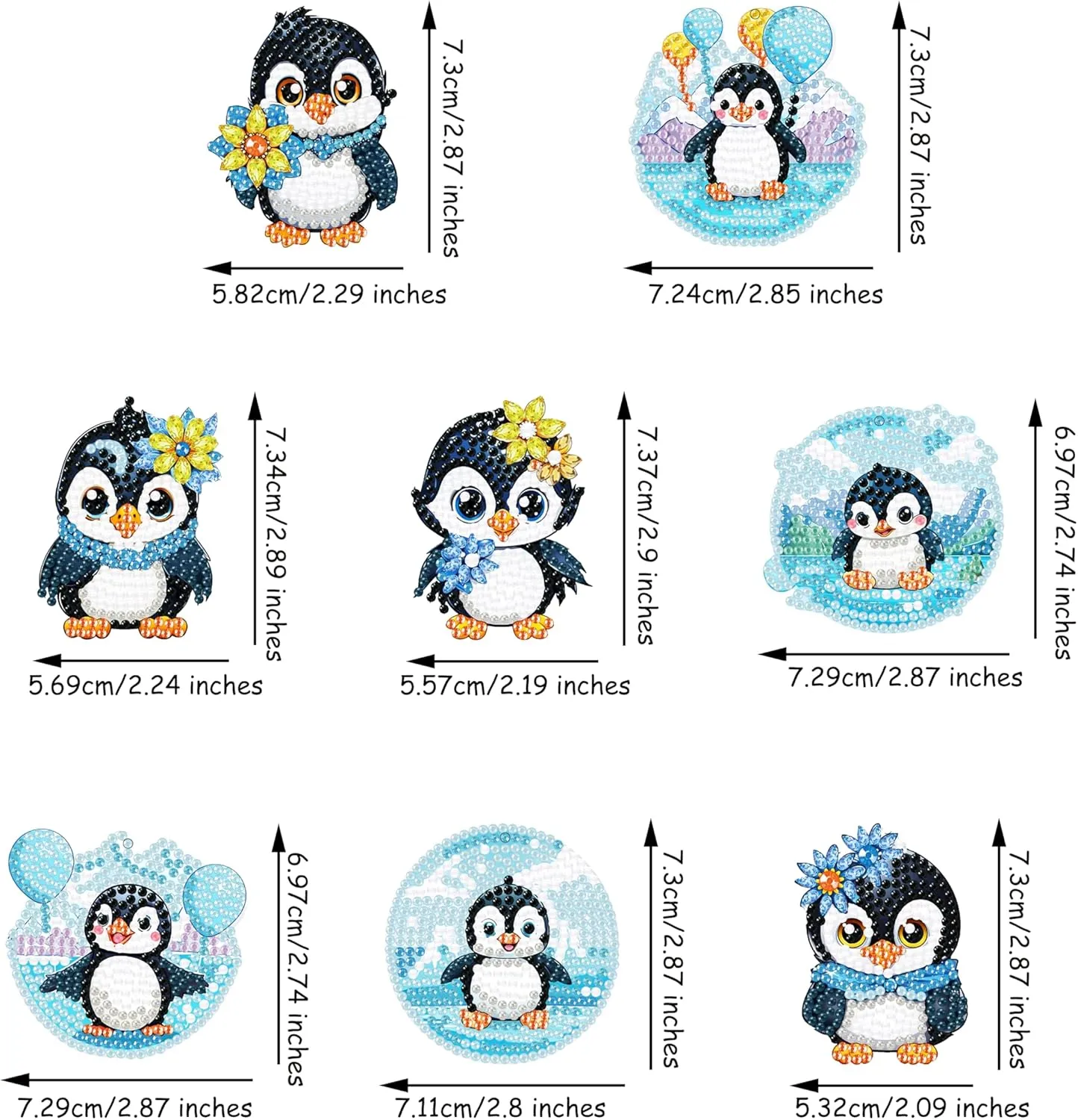 JBTM24 8 Pcs Diamond Painting Keychain Kits, Double Sided Diamond Art Keychains for Adults, DIY Art Key Rings Ornaments Kits, Backpack Handbag Ornaments Decoration, Penguin