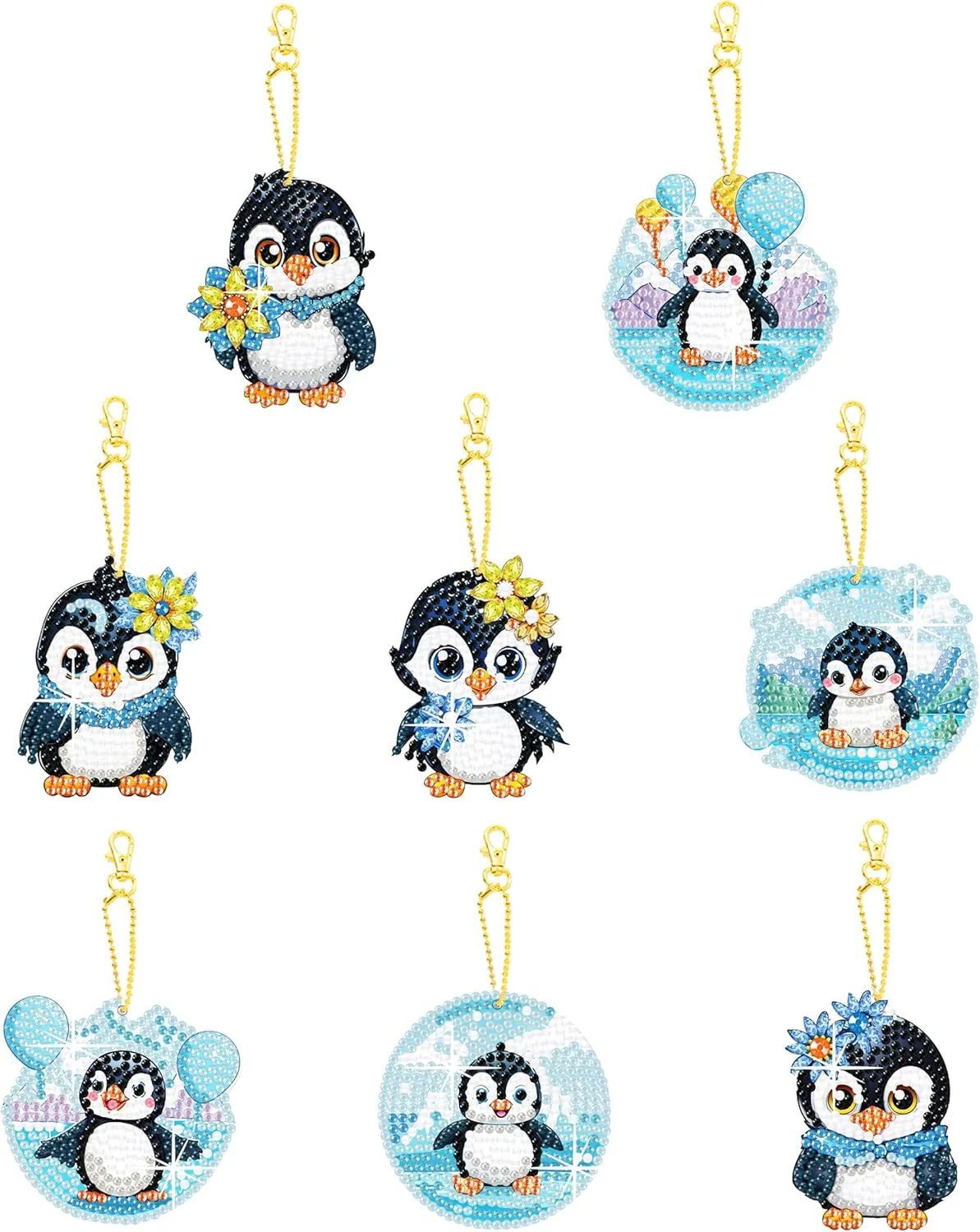 JBTM24 8 Pcs Diamond Painting Keychain Kits, Double Sided Diamond Art Keychains for Adults, DIY Art Key Rings Ornaments Kits, Backpack Handbag Ornaments Decoration, Penguin