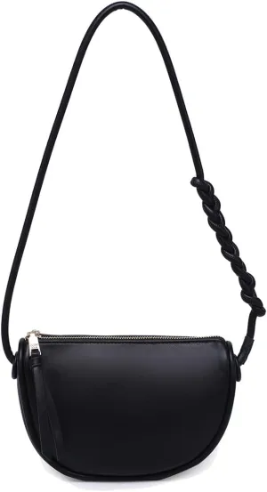 JEN & CO. Annaka Half-Moon Shape Crossbody Bag Vegan Leather Purses Shoulder Handbag for Women with Braided Strap
