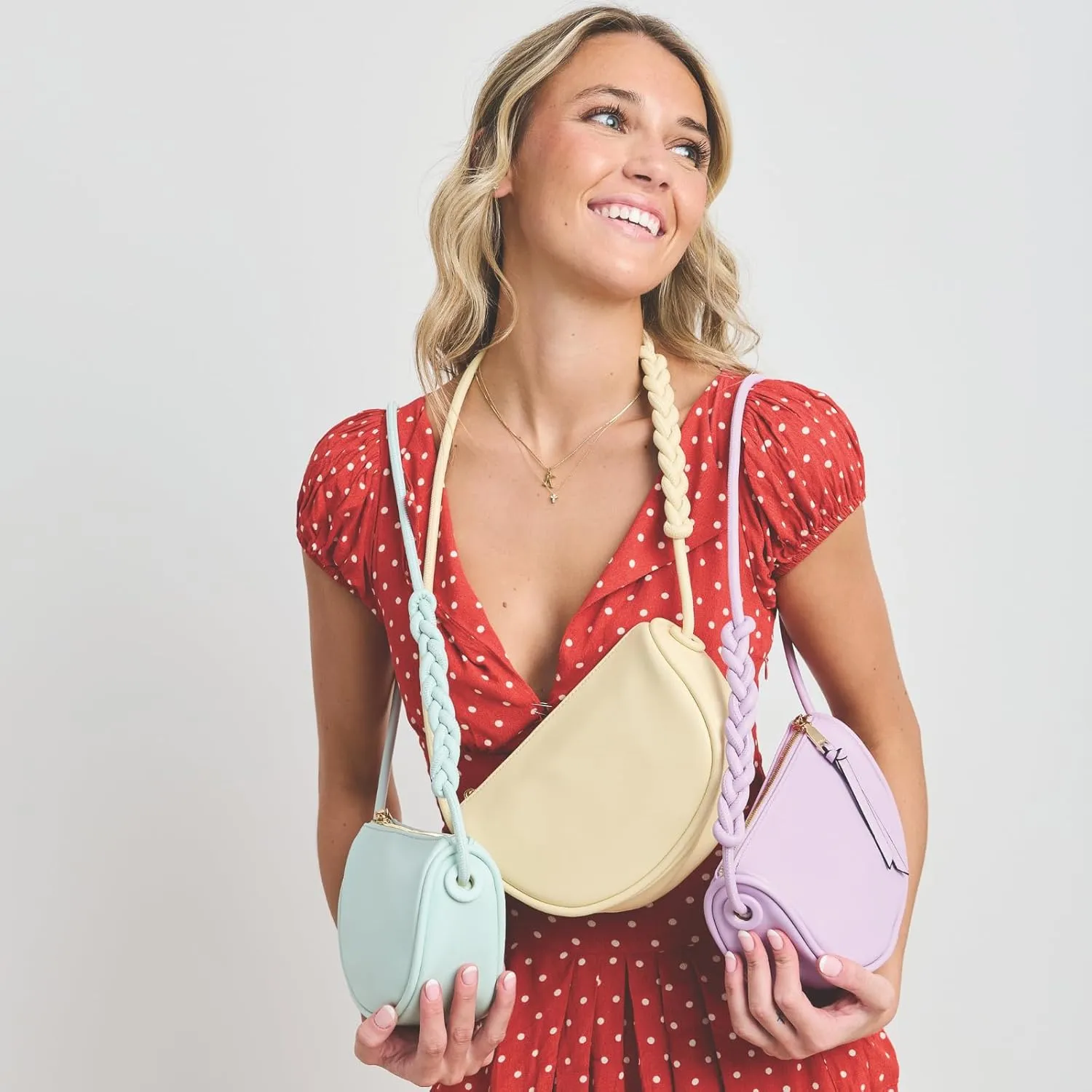JEN & CO. Annaka Half-Moon Shape Crossbody Bag Vegan Leather Purses Shoulder Handbag for Women with Braided Strap