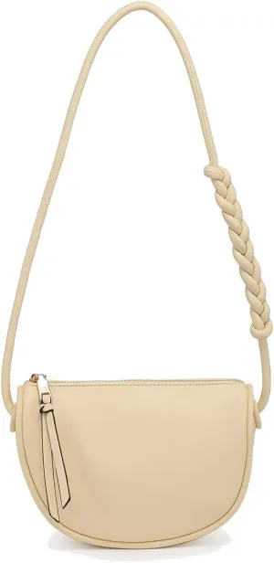 JEN & CO. Annaka Half-Moon Shape Crossbody Bag Vegan Leather Purses Shoulder Handbag for Women with Braided Strap