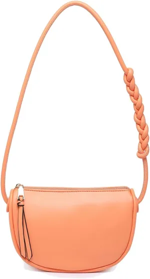 JEN & CO. Annaka Half-Moon Shape Crossbody Bag Vegan Leather Purses Shoulder Handbag for Women with Braided Strap