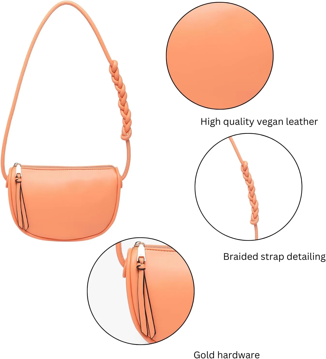 JEN & CO. Annaka Half-Moon Shape Crossbody Bag Vegan Leather Purses Shoulder Handbag for Women with Braided Strap