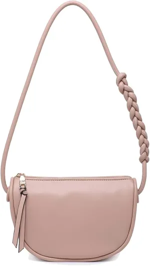JEN & CO. Annaka Half-Moon Shape Crossbody Bag Vegan Leather Purses Shoulder Handbag for Women with Braided Strap