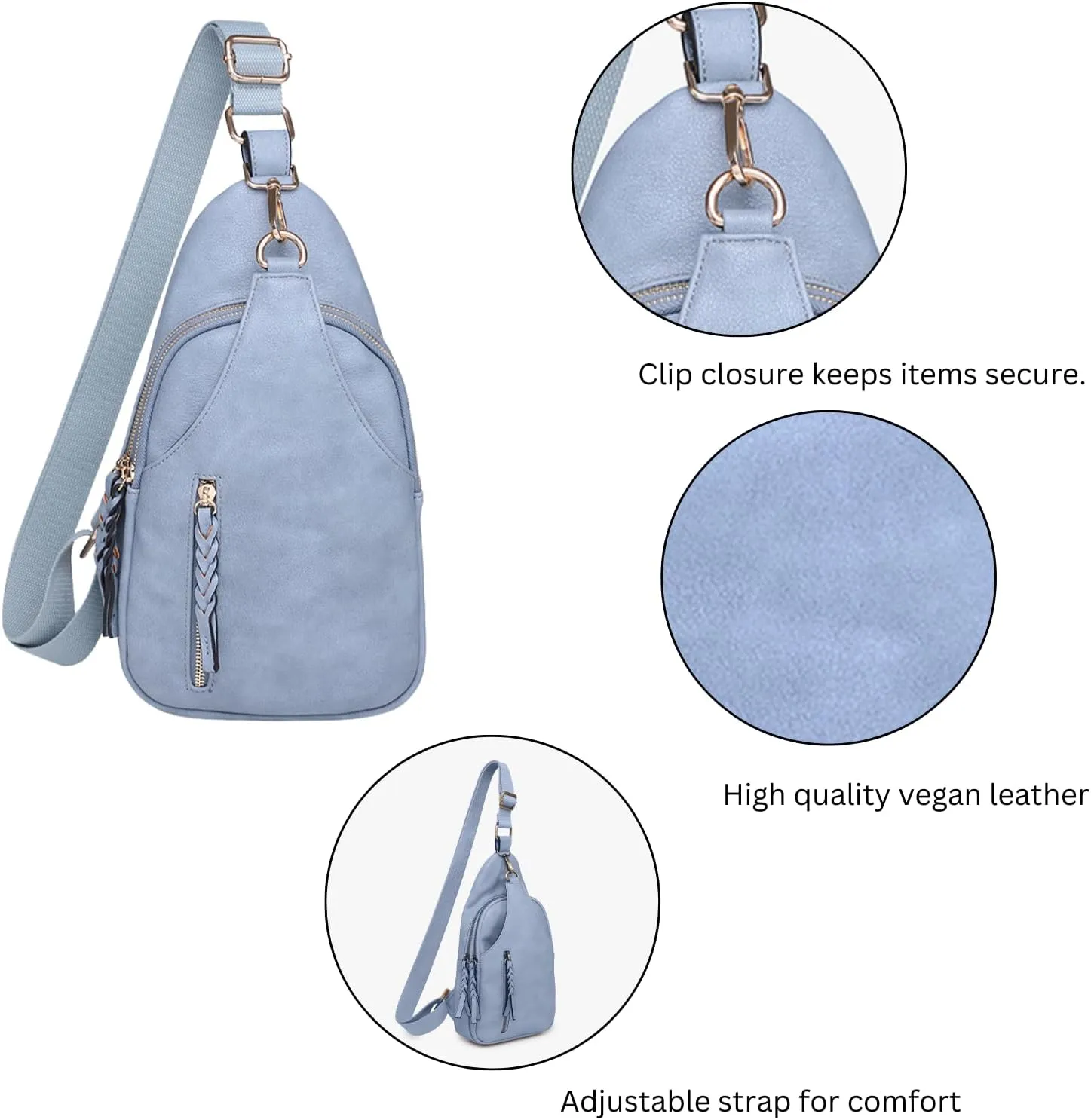JEN & CO. Nikki Crossbody Sling Bag for Women Vegan Leather Fanny Pack Purse Trendy Chest Bag for Travel