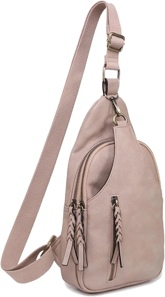 JEN & CO. Nikki Crossbody Sling Bag for Women Vegan Leather Fanny Pack Purse Trendy Chest Bag for Travel