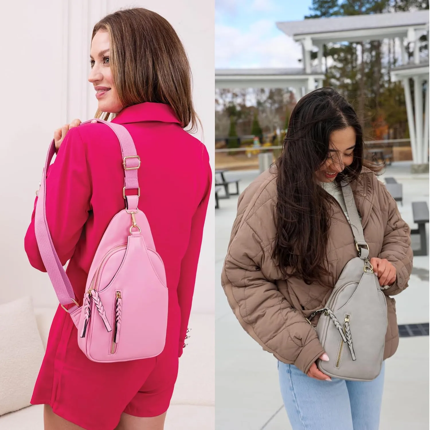 JEN & CO. Nikki Crossbody Sling Bag for Women Vegan Leather Fanny Pack Purse Trendy Chest Bag for Travel