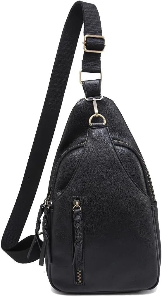 JEN & CO. Nikki Crossbody Sling Bag for Women Vegan Leather Fanny Pack Purse Trendy Chest Bag for Travel