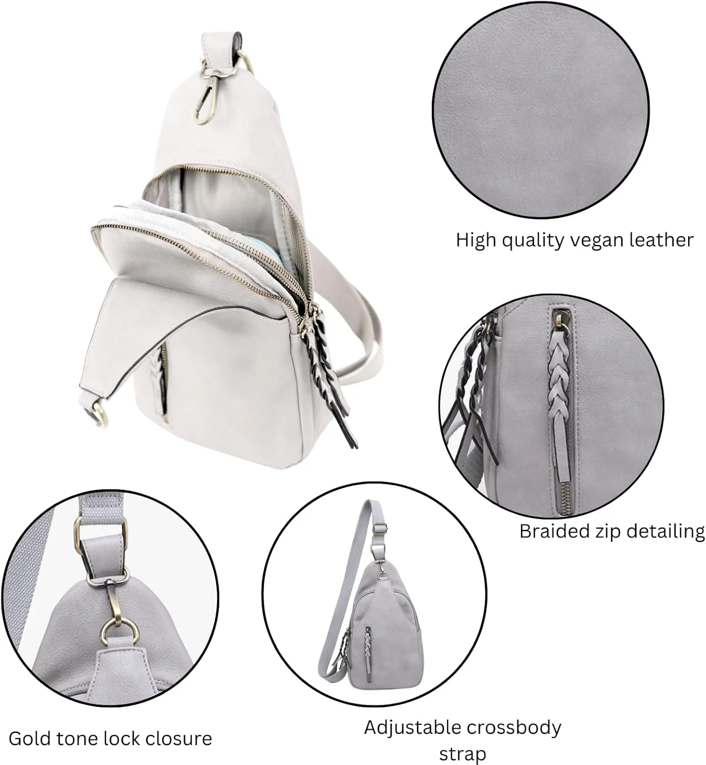 JEN & CO. Nikki Crossbody Sling Bag for Women Vegan Leather Fanny Pack Purse Trendy Chest Bag for Travel