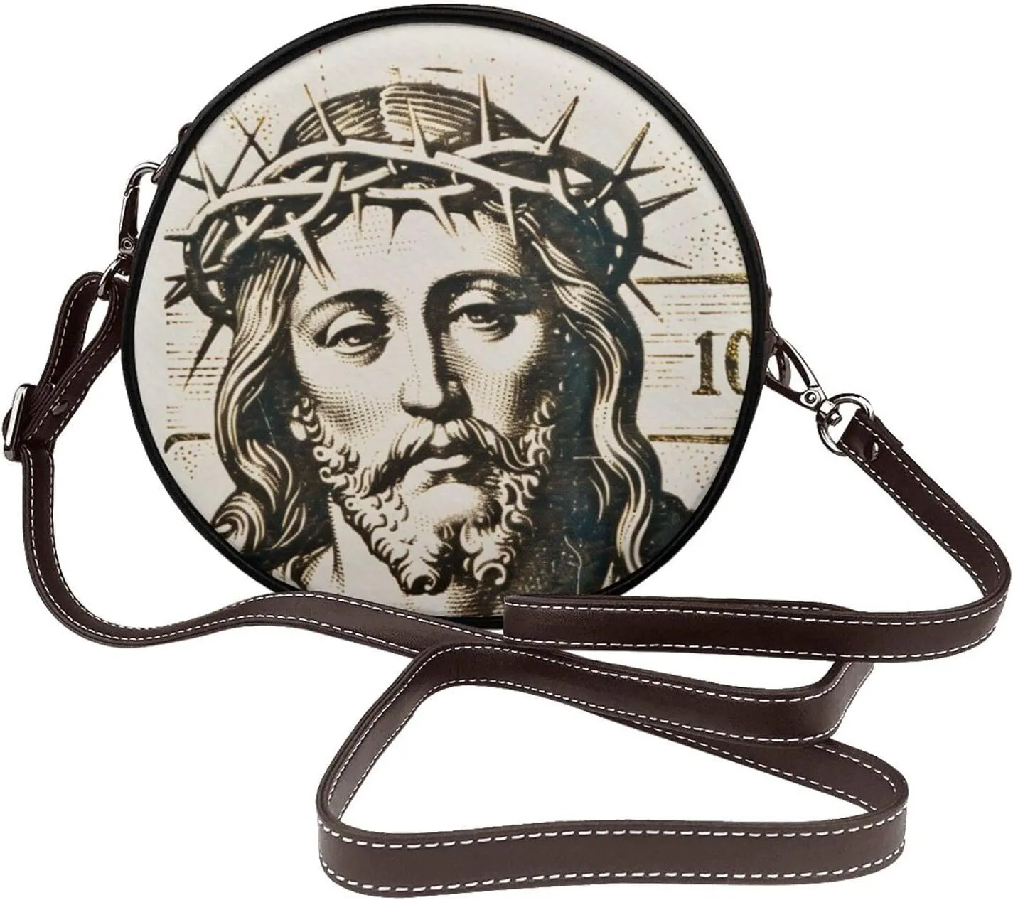 Jesus Christ Postage Stamp Women Round Crossbody Bags Leather Sling Bag Purse