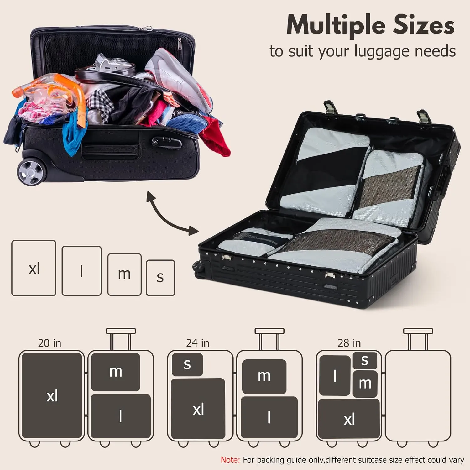 Jetsetta Extra Large Compression Packing Cubes with Mesh, Expandable Suitcase and Luggage travel packing cubes set for Travel Accessories (Grey 4 Set)